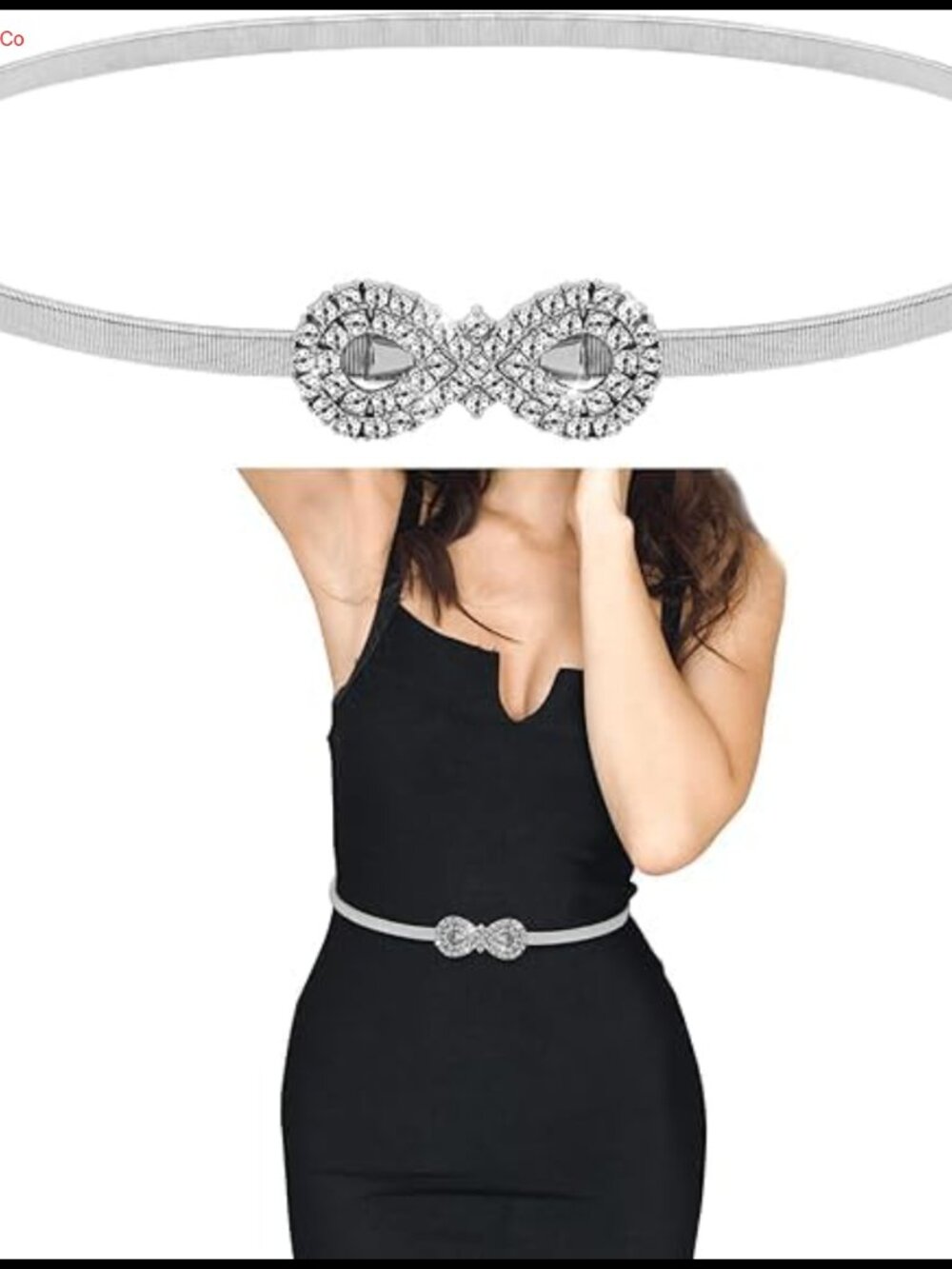 Rhinestone Elastic Belt Silver Metal Chain Women's Waist Belt